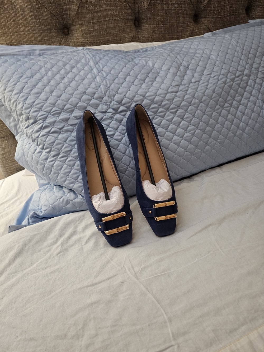 Talbots Blue Suede Bamboo Buckle Flats - Picture 4 of 4